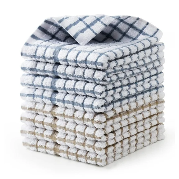 Egles Kitchen Dishcloth Set, 12"x12" 8-Pack Pure Cotton Grid Cleaning Dish Towel, Reusable - 2 Color
