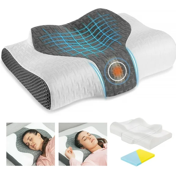Elviros Adjustable Firmness Memory Foam Pillow, Cervical Pillow for Neck Relief, White,Queen, 4.31lb