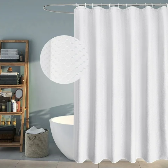 EurCross White Waffle Shower Curtain, 72"x 72", Luxury Hotel Quality Heavy Duty Fabric Shower Curtain, Waterproof & Machine Washable