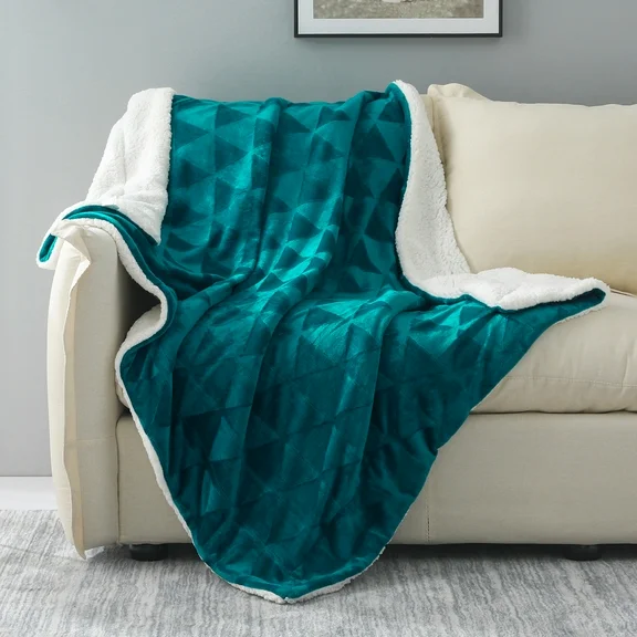 Exclusivo Mezcla 50" x 70" Large Throw Blanket, Reversible Brushed Flannel Fleece& Plush Sherpa Blanket(Teal)- Decorative, Lightweight, Soft and Warm