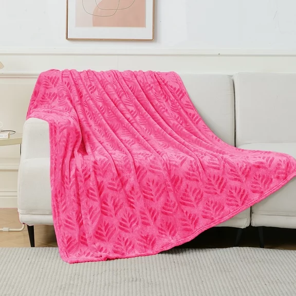 Exclusivo Mezcla Fleece Throw Blanket for Couch, Super Soft and Warm Blankets for All Seasons, Plush Fuzzy and Lightweight Hot Pink throw, 50x60 Inch