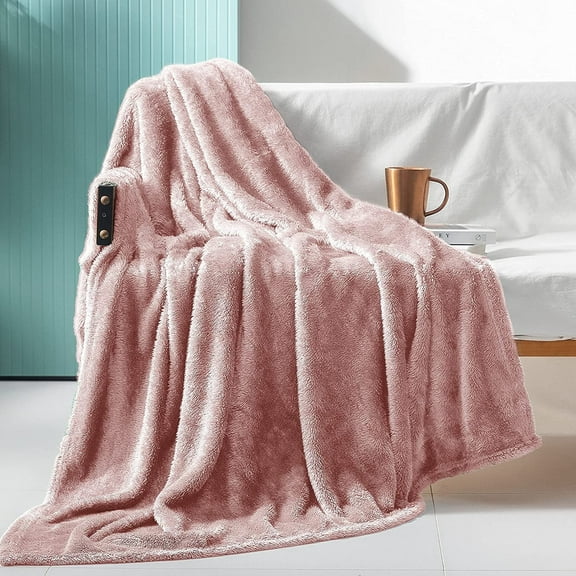 Exclusivo Mezcla Plush Fuzzy Large Fleece Throw Blanket ( 50" x 70", Dusty Pink)- Soft, Warm& Lightweight