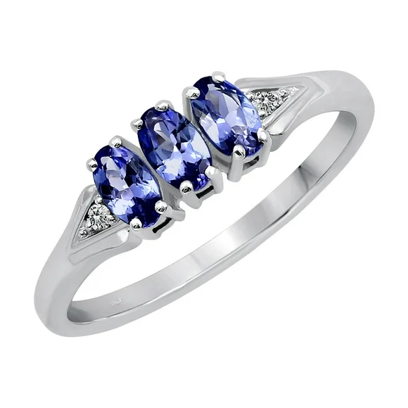 FASHIONQ RETAIL Natural 3 Stone Tanzanite Rings For Women Sterling Silver, White Diamond Round Ring, Oval Shape Ring, Dare to Compare Price