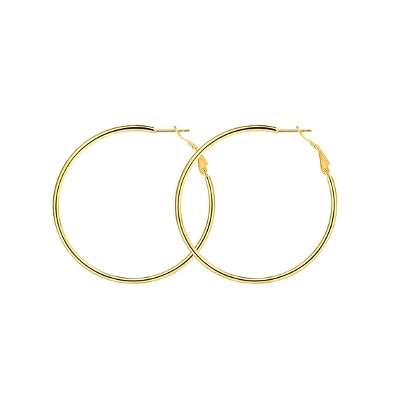 FOCALOOK Gold Huggie Hoop Earrings for Women Paddle Back Small Thin Stainless Steel Jewelry Gift 50MM