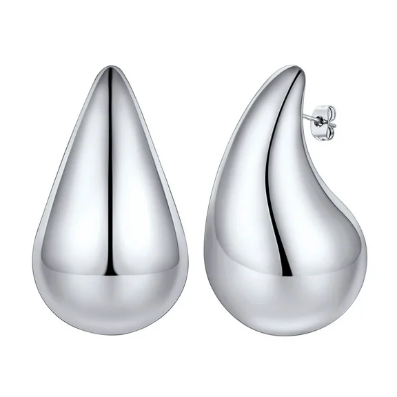 FOCALOOK Large Teardrop Earrings for Women Chunky Silver Hoop Earrings Dupes Lightweight Hypoallergenic 3D Waterdrop Earrings