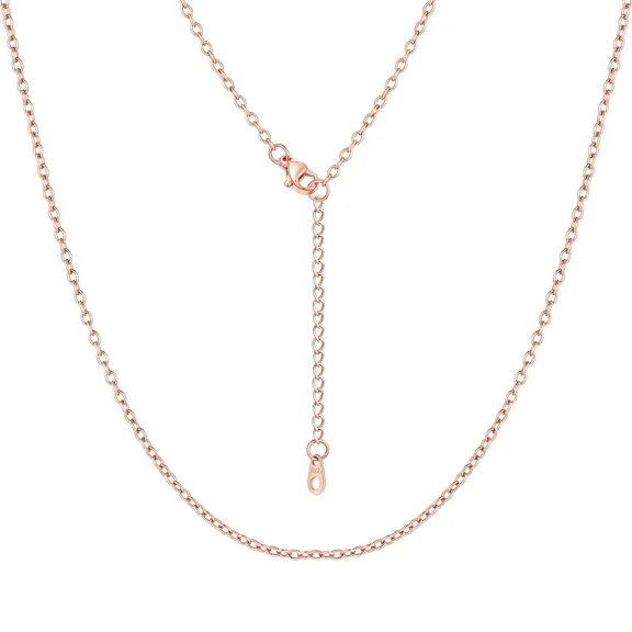 FOCALOOK Rose Gold Chain Necklace Stainless Steel Rolo Cable Chain for Women 2mm 26 Inch