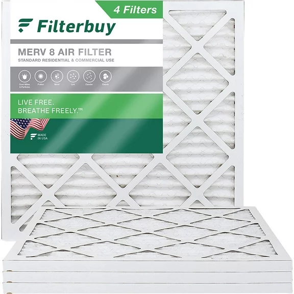 Filterbuy 24x24x1 MERV 8 Pleated HVAC AC Furnace Air Filters (4-Pack)