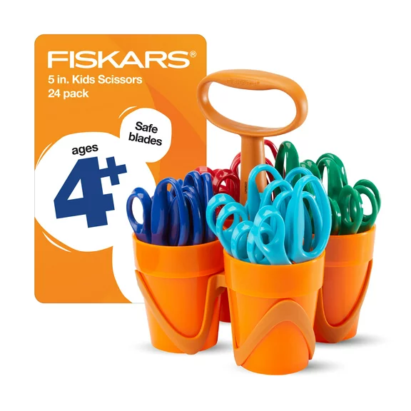 Fiskars 5" Rounded Kids Scissors Classpack Caddy, 24 Pack