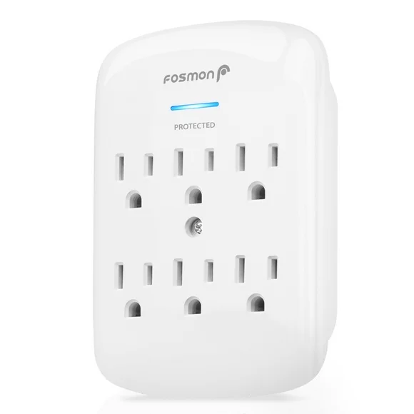 Fosmon 6-Outlet Power Strip Surge Protector 1200 Joules, Wall Mount Adapter Tap, Multi-Plug Outlet Wall Charger Extender, Charging Station, ETL Listed for Home, Dorm Room & Office - White