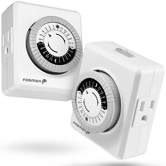 Fosmon Indoor 24 Hour Mechanical Timer Outlet 3-Prong Grounded, ETL Listed, 2 Pack