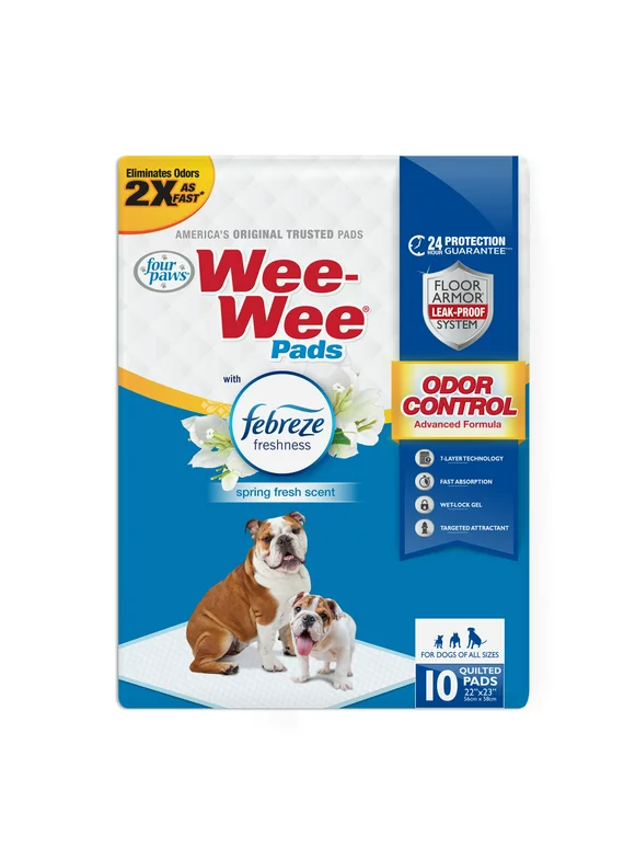 Four Paws Wee-Wee Febreze Freshness Odor Control Potty Training Dog & Puppy Pads, 10ct