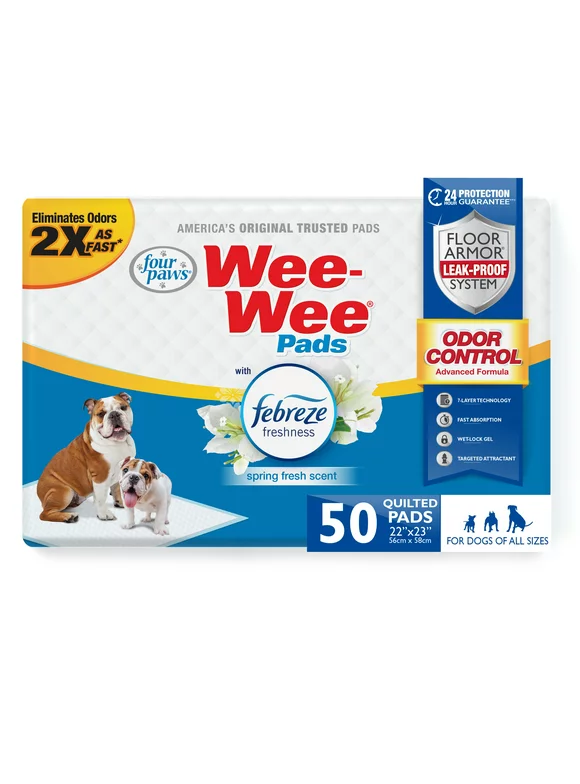 Four Paws Wee-Wee Febreze Freshness Odor Control Potty Training Dog & Puppy Pads, 50ct