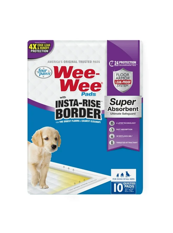 Four Paws Wee-Wee Insta-Rise Border Potty Training Dog & Puppy Pads, Pet Pee Pads, 10ct