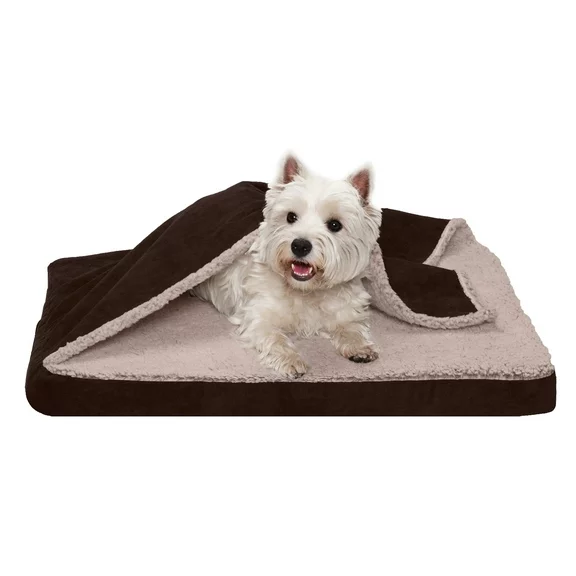FurHaven Pet Products Berber & Suede Blanket-Top Orthopedic Deluxe Mat Pet Bed for Dogs & Cats - Espresso, Medium