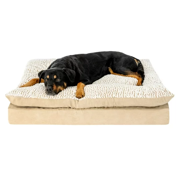 FurHaven Pet Products Embossed Faux Fur & Suede Orthopedic Pillow Top Mattress Pet Bed for Dogs & Cats - Taupe, Jumbo