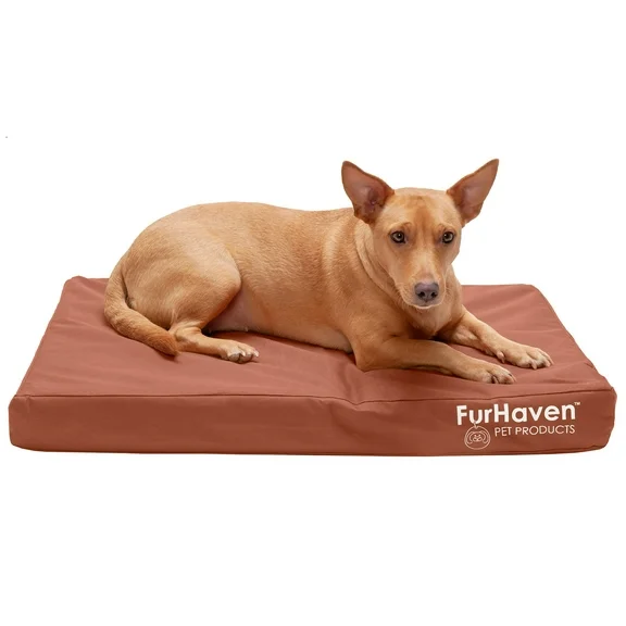 FurHaven Pet Products Indoor/Outdoor Oxford Orthopedic Deluxe Mattress Pet Bed for Dogs & Cats - Chestnut, Medium