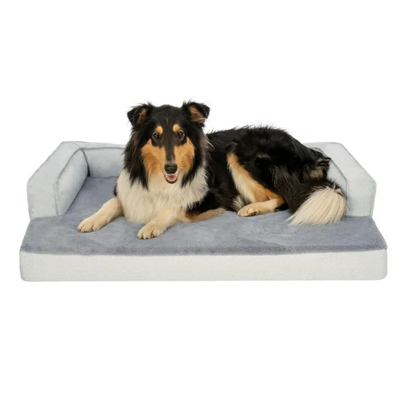 FurHaven Pet Products Plush & Decor Check Comfy Couch Orthopedic Pet Bed for Dogs & Cats - Gray, Jumbo