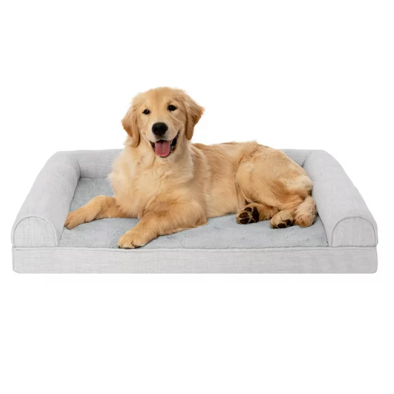 FurHaven Pet Products Plush & Performance Linen Orthopedic Sofa Pet Bed for Dogs & Cats - Mist Gray, Large
