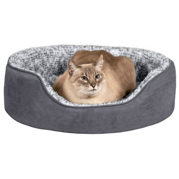 FurHaven Pet Products Two-Tone Fur & Suede Oval Pet Bed for Dogs & Cats - Small, Gray