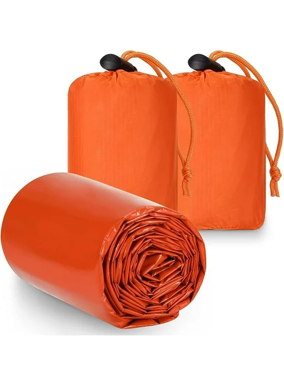 GEEDIAR Emergency Sleeping Bag 2 Pack Survival Blanket Waterproof Thermal Bivy Sack for Camping Hiking Outdoor Adventure Orange