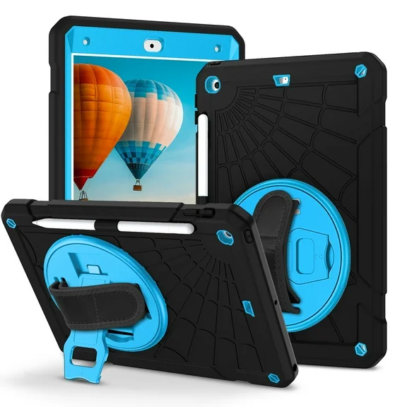 GUAGUA Kids Case for iPad 9th Generation Case, iPad 8th/7th Generation Case, 3 in 1 Heavy Duty Shockproof Rugged Protective Cover for iPad 10.2 inch 2021/2020/2019, Black+Blue