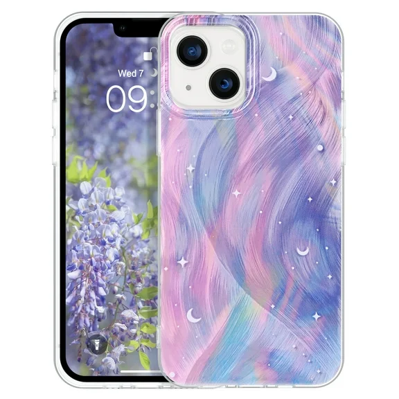GUAGUA iPhone 13 Case Compatible with MagSafe, Tpu Pc Laser Gradient Moon Full Fit Protection Case Anti Drop 13 iPhone Case, Girls Women iPhone Protective Cover for iPhone 13 6.1 inch, Purple Moon