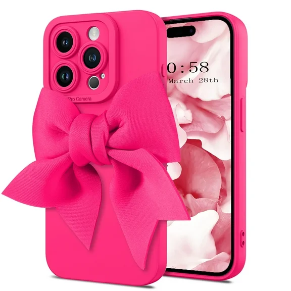 GUAGUA iPhone 15 Pro Case with Creative Bow Tie, 6.1" 3D Light Tpu Kawaii Soft Funny Cover Anti Drop Shockproof Full Fit Bow Knot Protective Cover for Girls Women for iPhone 15 Pro 6.1"