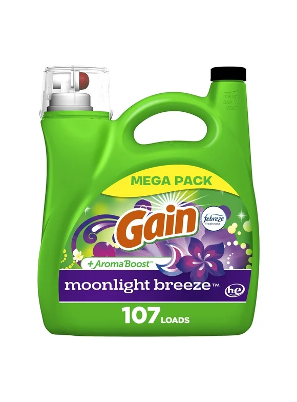 Gain Liquid Laundry Detergent, Moonlight Breeze Scent, 107 Loads, 154 fl oz, HE Compatible