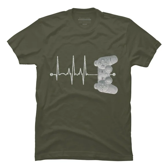 Gamer Heartbeat Teenage Boys Gifts Ideas Gaming Mens Military Green Graphic Tee - Design By Humans  XL