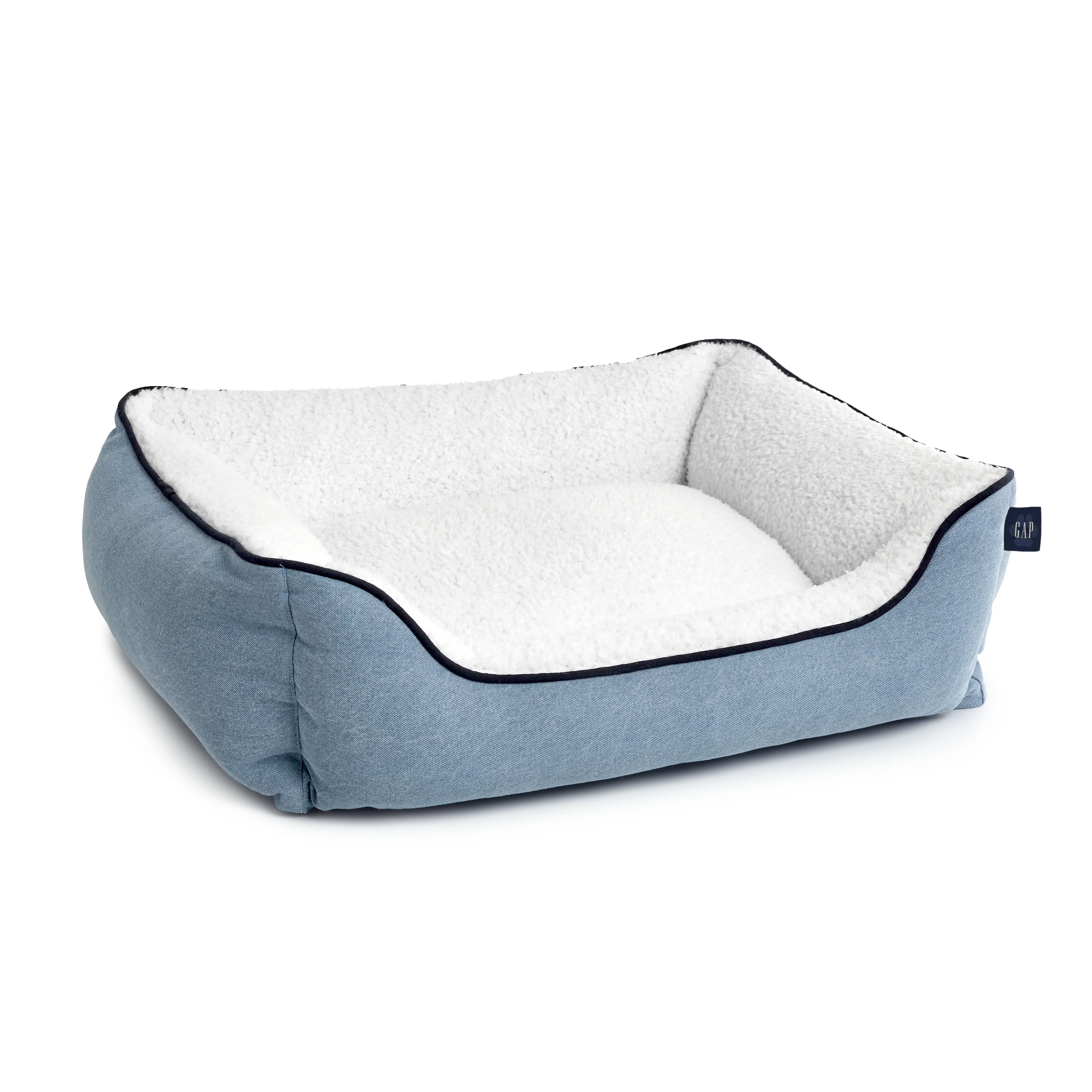 Gap Washed Denim Cuddler Pet Bed, Organic Cotton Cover with Polyester Sherpa inner, Small 20" x 18", Light Blue