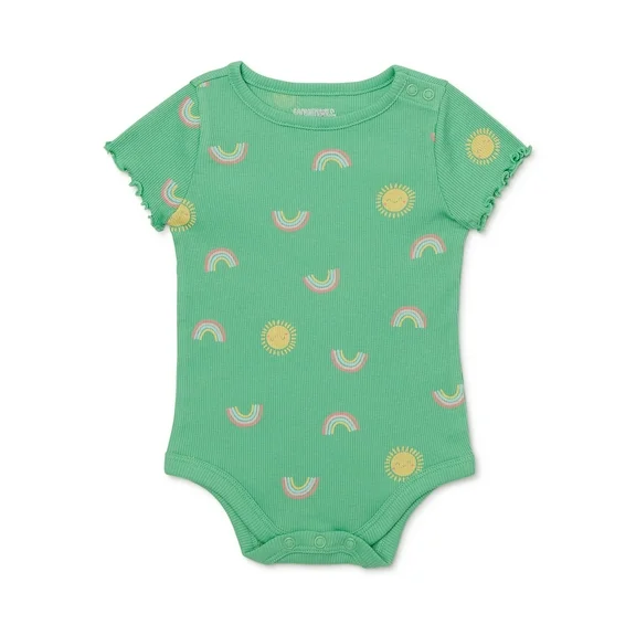 Garanimals Baby Girl Short Sleeve Print Rib Bodysuit, Sizes 0-24 Months