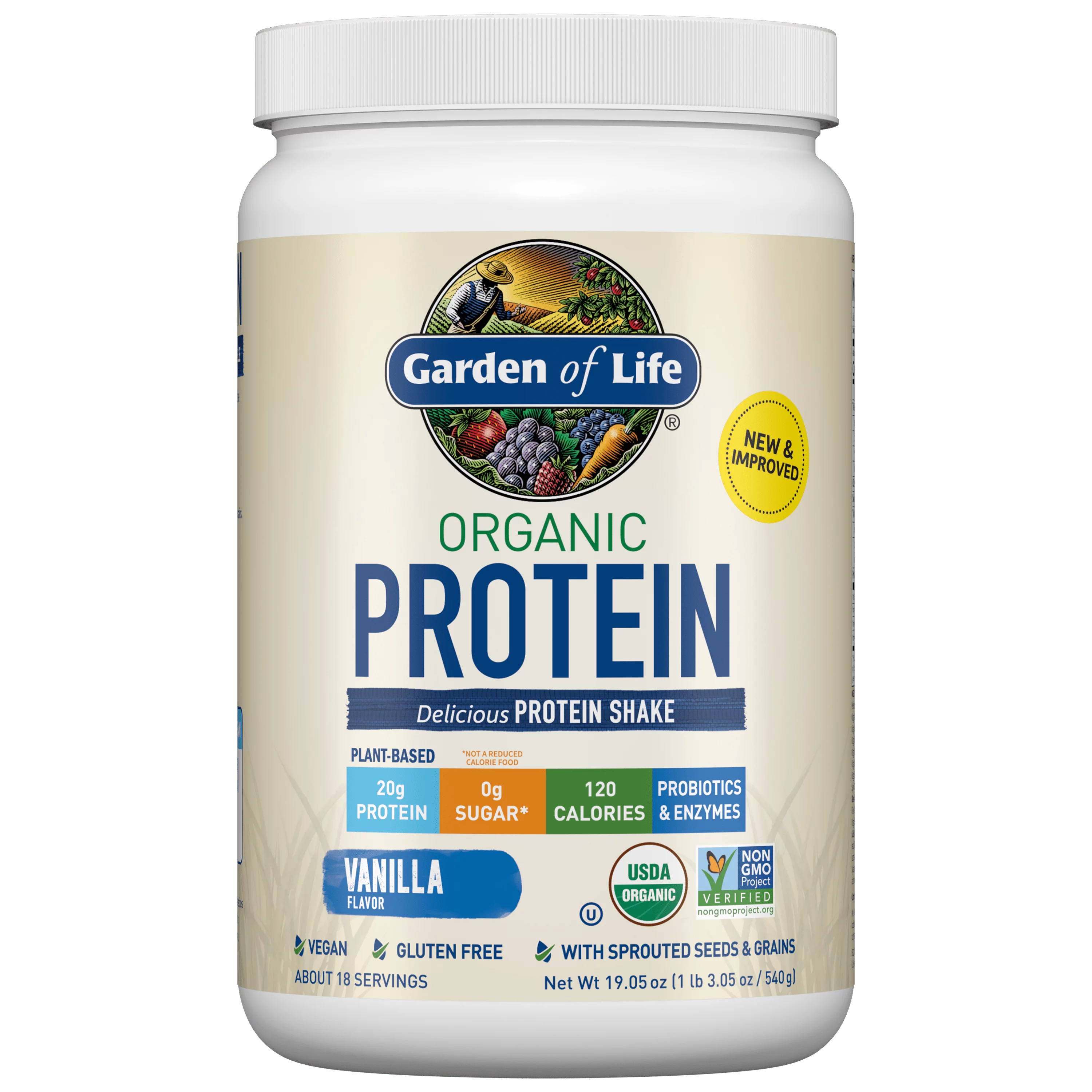 Garden of Life Organic Protein Powder, Vanilla, 20g, 18oz
