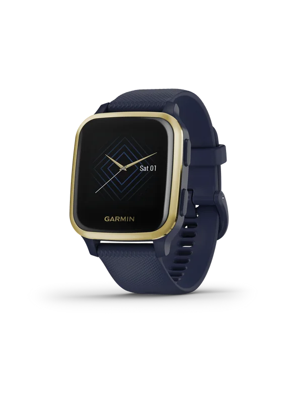 Garmin 010-02426-02 Venu Sq Music Edition (Light Gold Aluminum Bezel with Navy Case and Silicone Band)