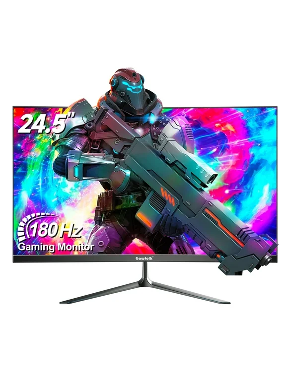 Gawfolk 24.5 Inch Curved Gaming Monitor, 180hz/165hz FHD(1080P) PC Monitor, Frameless VA Display with sRGB 100%, Eye Care, DP/HDMI, Wall Mount Compatible - Black