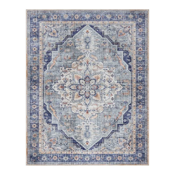 Gertmenian Crystal Print Soha Traditional Moroccan Multi Blue Non-Slip Washable Area Rug, 3x5