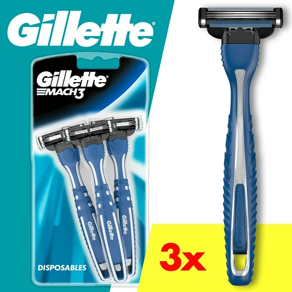 Gillette Mach3 Men’s Disposable Razors, 3 Count, Blue