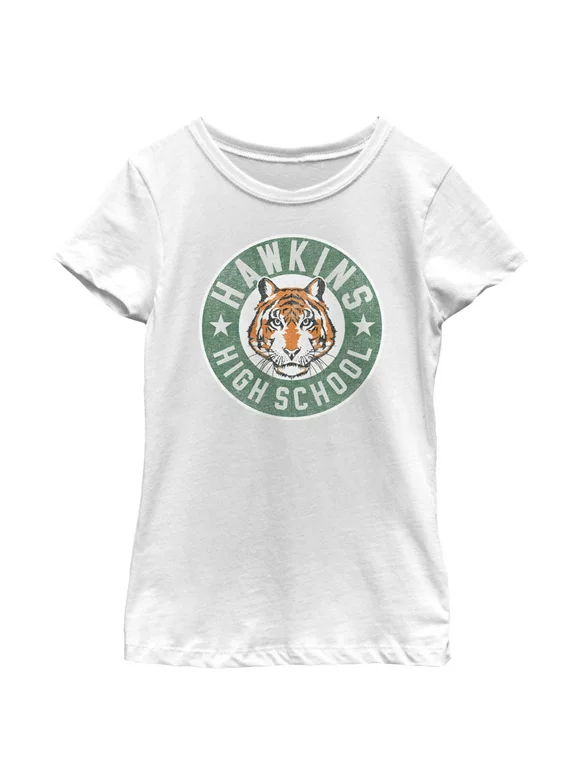 Girl's Stranger Things Retro Hawkins High School Tiger Mascot  Graphic Tee White X Small