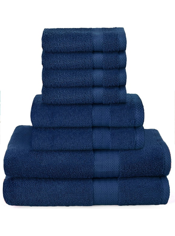 Glamburg Ultra Soft 8-Piece Towel Set - 100% Pure Ringspun Cotton, Contains 2 Oversized Bath Towels 27x54, 2 Hand Towels 16x28, 4 Wash Cloths 13x13 - Ideal for Everyday use, Hotel & Spa - Navy Blue
