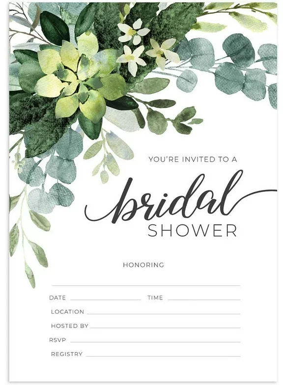 Greenery Fill In the Blank Bridal Shower Invitation / 25 Bridal Shower Invitations and Envelopes / 5" x 7" Flat Invite Cards