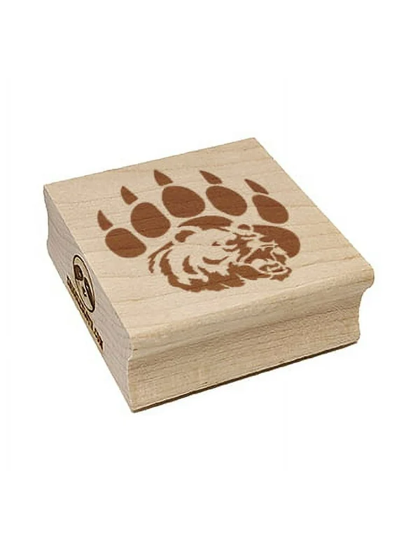 Grizzly Bear Head in Claw Paw Square Rubber Stamp Stamping Scrapbooking Crafting - Small 1.25in