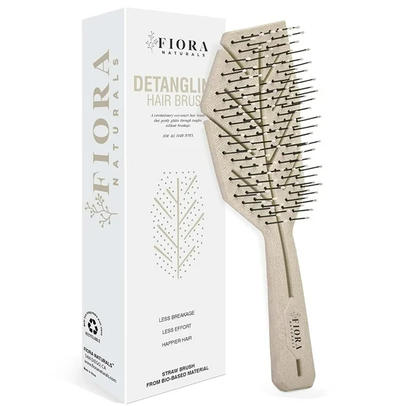 Hair Detangling Brush by Fiora Naturals - 100% Bio-Friendly Detangler hair brush w/ Ultra-soft Bristles- Glide Through Tangles with Ease - For Curly, Stright, Women, Men, Kids, Toddlers, Wet and Dry H