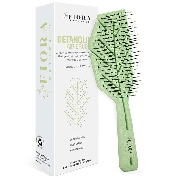 Hair Detangling Brush by Fiora Naturals - 100% Bio-Friendly Detangler  Brush w/ Ultra-Soft Bristles