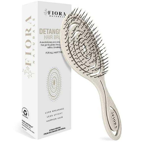 Hair Detangling Brush by Fiora Naturals - 100% Bio-Friendly Detangler Brush w/ Ultra-Soft Bristles