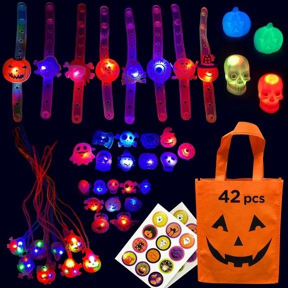 Halloween Party Favors for Kids Pinata Filler 42 Pcs Light Up Halloween Toys Carnival Prizes Bulk Toys