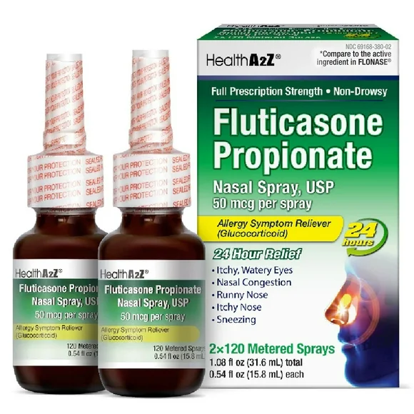 HealthA2Z® Fluticasone Propionate Nasal Sprays, 2 Pack * 120 Sprays, 24 Hour Allergy Relief