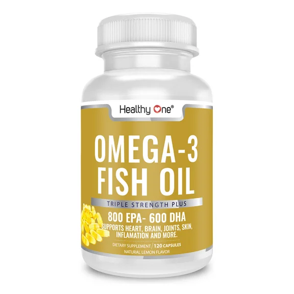 Healthy One Triple Strength Omega 3 Fish Oil 1000mg - Burpless Fish Oil 400mg EPA, 300mg DHA - 120 Gel Caps, 60 Servings