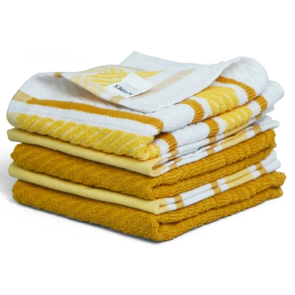 Homesperception Kitchen Towels Set [Pack of 5], 16 x 27 Inches, Soft and Absorbent Dish Towels, Perfect Dish Towels for Kitchen (Yellow)