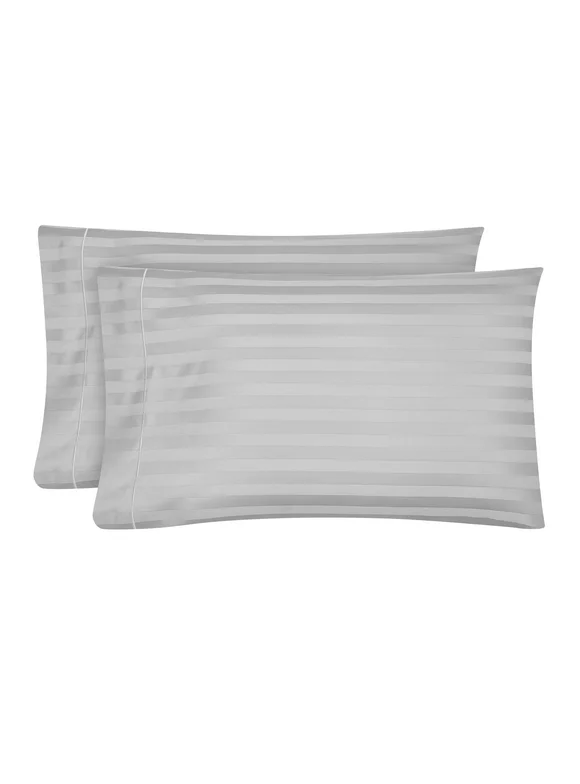 Hotel Style 600 Thread Count Grey Damask Stripe Egyptian Cotton Pillow Cases, Queen (2 Count)