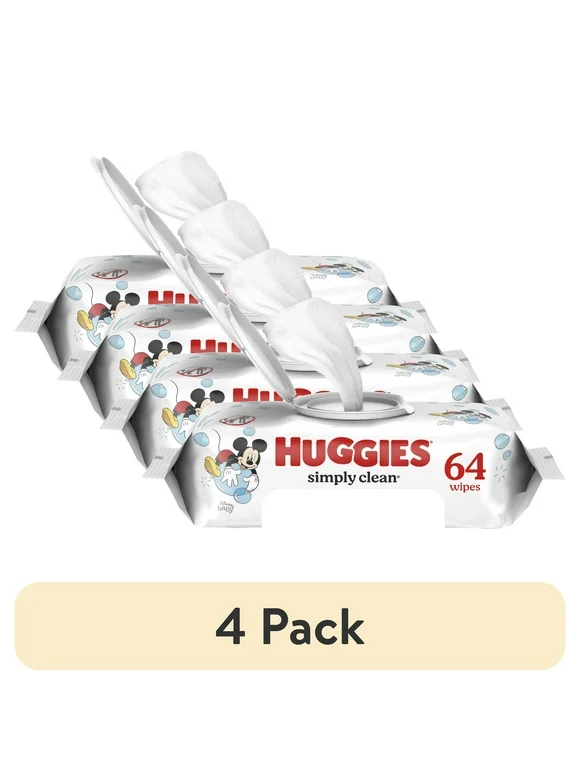 (4 pack) Huggies Simply Clean Unscented Baby Wipes, 1 Pack, 64 Total Ct (Select for More Options)
