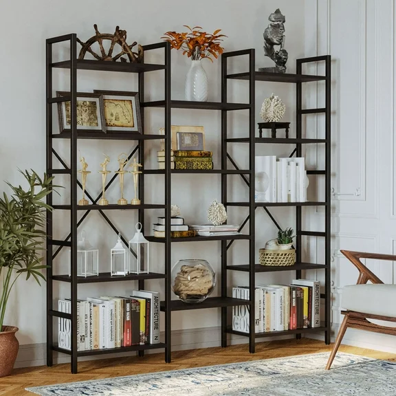 IRONCK 5 Tiers Industrial Bookcases and Bookshelves, Extra Large Iron Shelves for Home Office, Vintage Black
